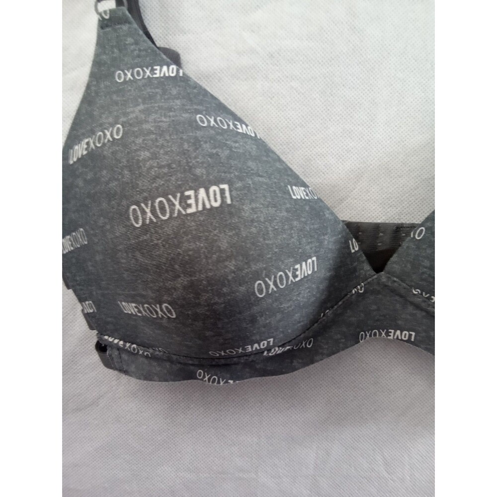 Xoxo Bra Gray White Lettering 34C - Picture 2 of 9